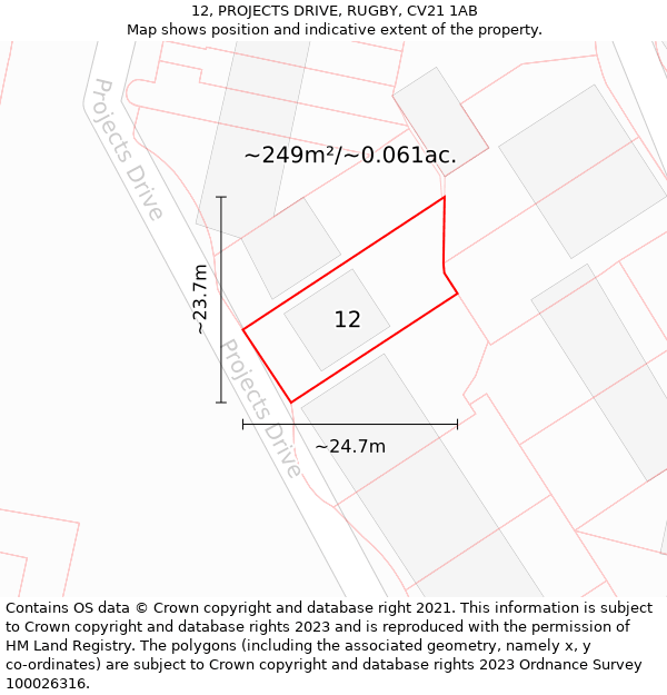 12, PROJECTS DRIVE, RUGBY, CV21 1AB: Plot and title map