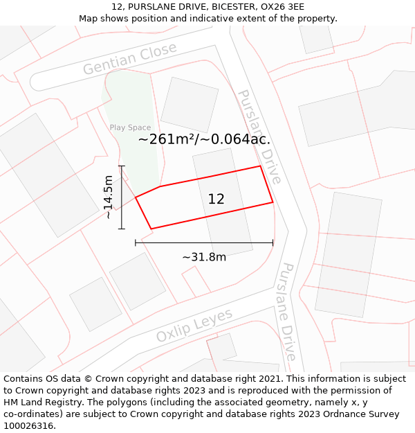 12, PURSLANE DRIVE, BICESTER, OX26 3EE: Plot and title map