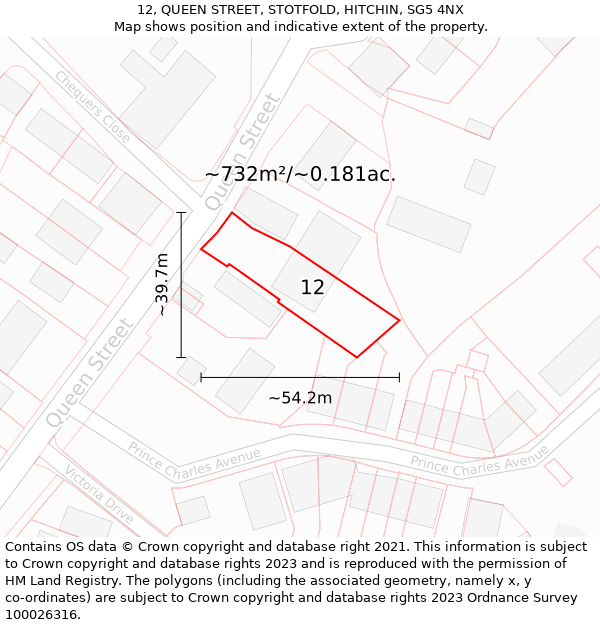 12, QUEEN STREET, STOTFOLD, HITCHIN, SG5 4NX: Plot and title map