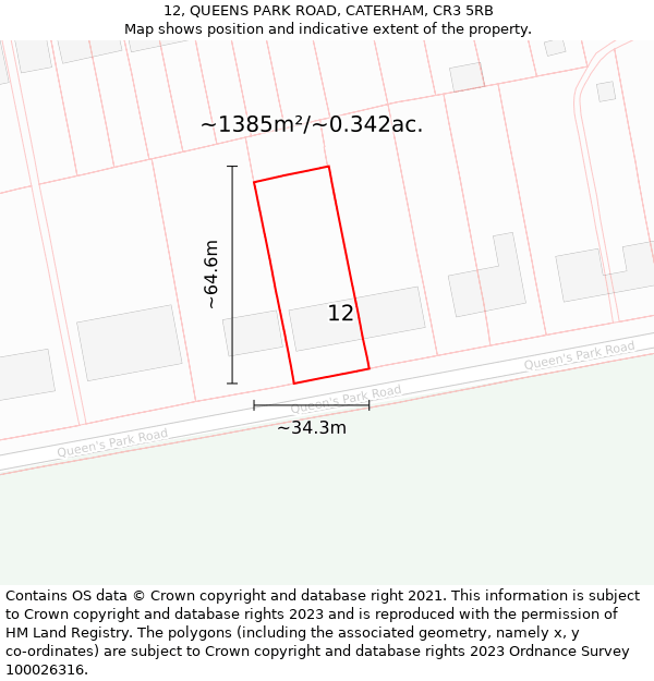 12, QUEENS PARK ROAD, CATERHAM, CR3 5RB: Plot and title map