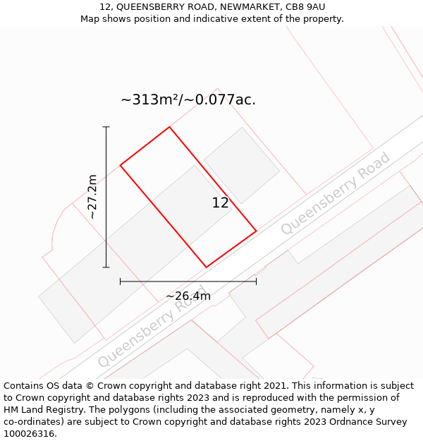 12, QUEENSBERRY ROAD, NEWMARKET, CB8 9AU: Plot and title map