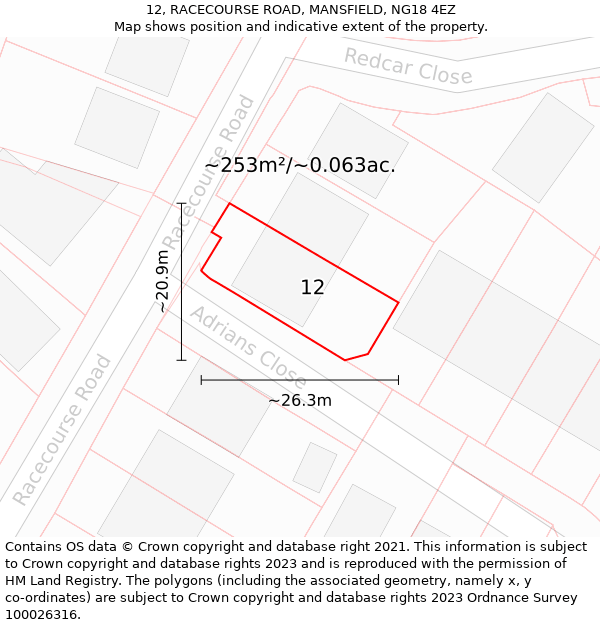 12, RACECOURSE ROAD, MANSFIELD, NG18 4EZ: Plot and title map