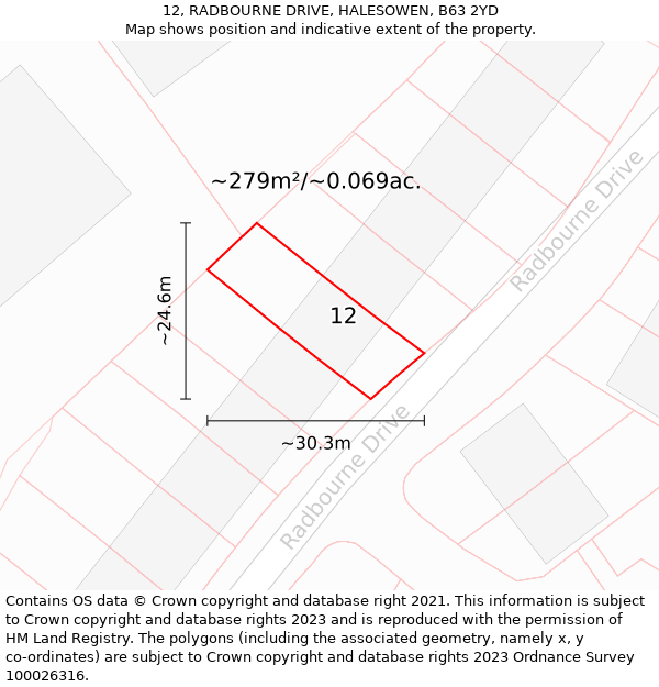 12, RADBOURNE DRIVE, HALESOWEN, B63 2YD: Plot and title map