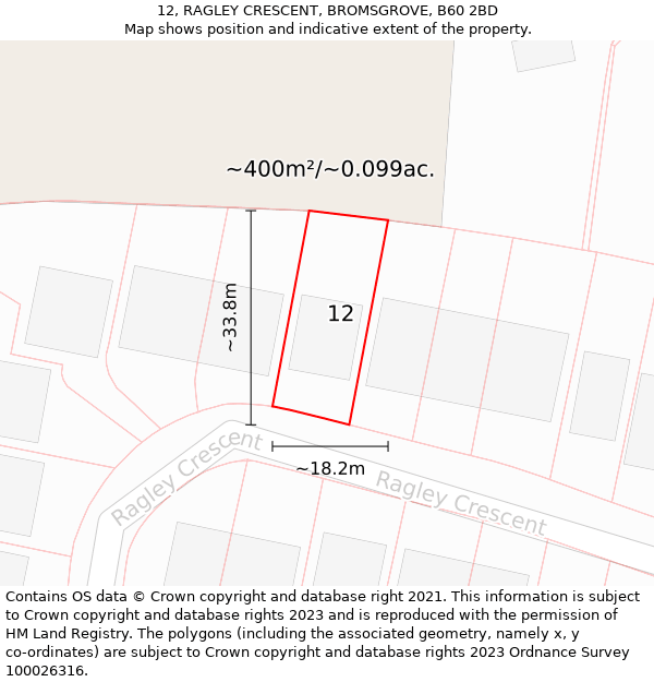 12, RAGLEY CRESCENT, BROMSGROVE, B60 2BD: Plot and title map