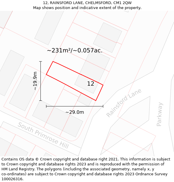 12, RAINSFORD LANE, CHELMSFORD, CM1 2QW: Plot and title map