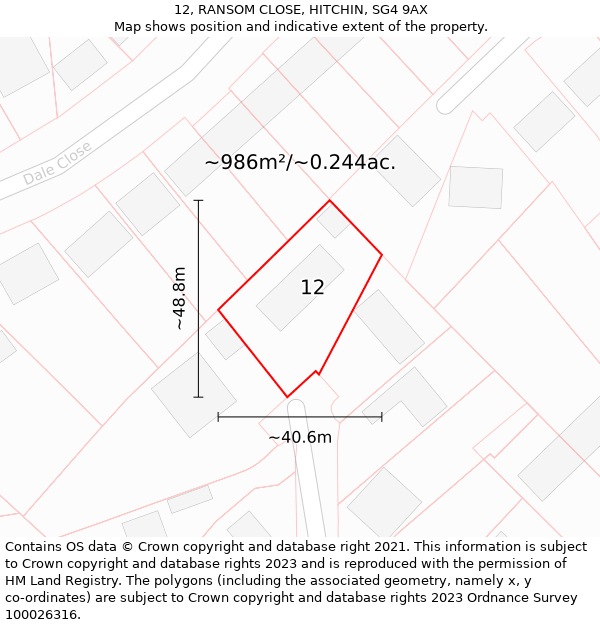 12, RANSOM CLOSE, HITCHIN, SG4 9AX: Plot and title map