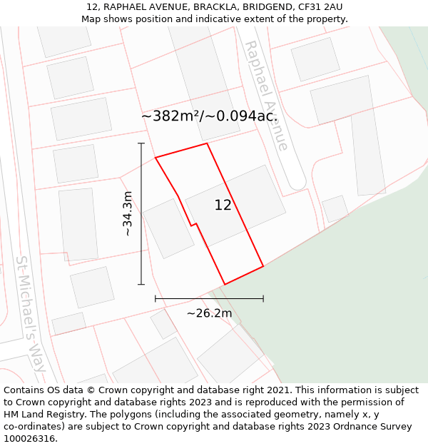 12, RAPHAEL AVENUE, BRACKLA, BRIDGEND, CF31 2AU: Plot and title map