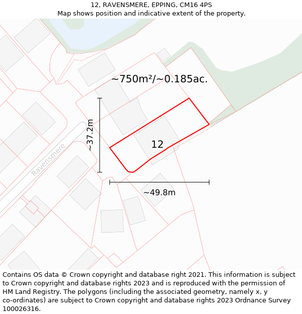 12, RAVENSMERE, EPPING, CM16 4PS: Plot and title map