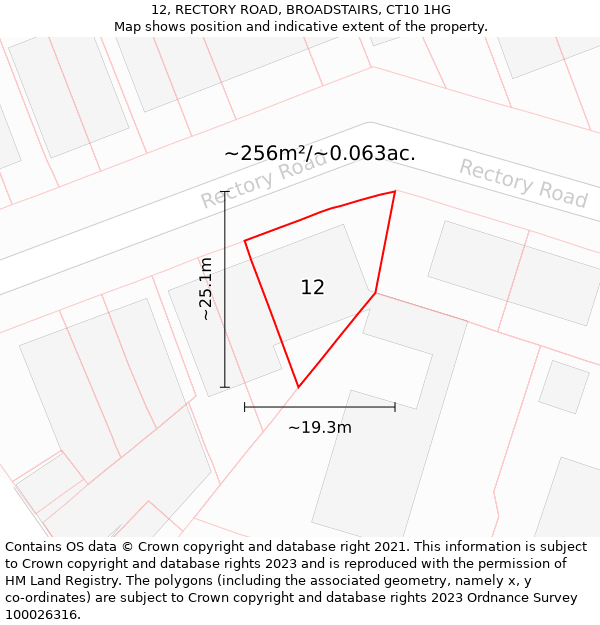 12, RECTORY ROAD, BROADSTAIRS, CT10 1HG: Plot and title map