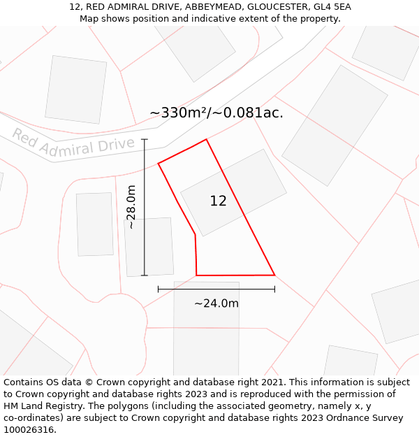 12, RED ADMIRAL DRIVE, ABBEYMEAD, GLOUCESTER, GL4 5EA: Plot and title map