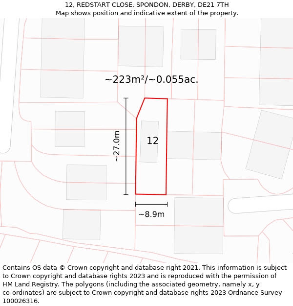 12, REDSTART CLOSE, SPONDON, DERBY, DE21 7TH: Plot and title map