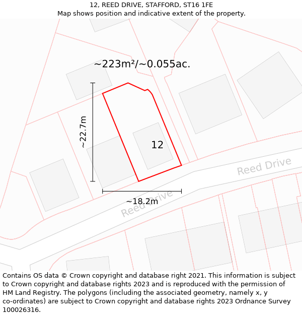 12, REED DRIVE, STAFFORD, ST16 1FE: Plot and title map
