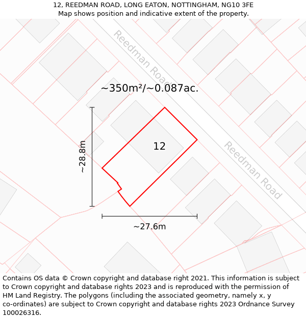 12, REEDMAN ROAD, LONG EATON, NOTTINGHAM, NG10 3FE: Plot and title map