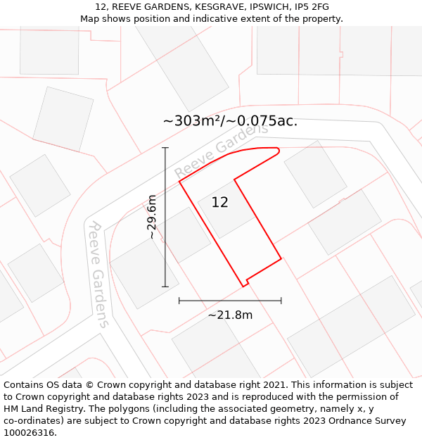 12, REEVE GARDENS, KESGRAVE, IPSWICH, IP5 2FG: Plot and title map