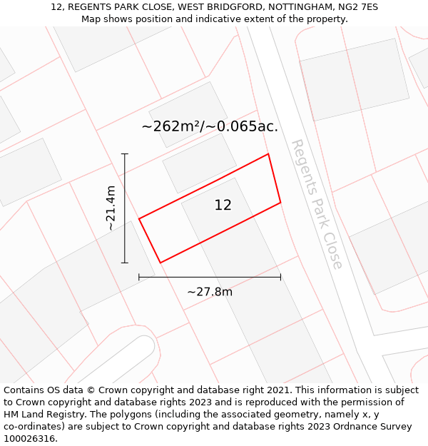 12, REGENTS PARK CLOSE, WEST BRIDGFORD, NOTTINGHAM, NG2 7ES: Plot and title map