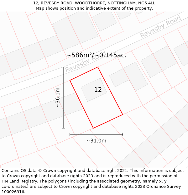 12, REVESBY ROAD, WOODTHORPE, NOTTINGHAM, NG5 4LL: Plot and title map