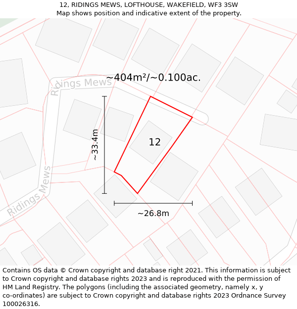 12, RIDINGS MEWS, LOFTHOUSE, WAKEFIELD, WF3 3SW: Plot and title map