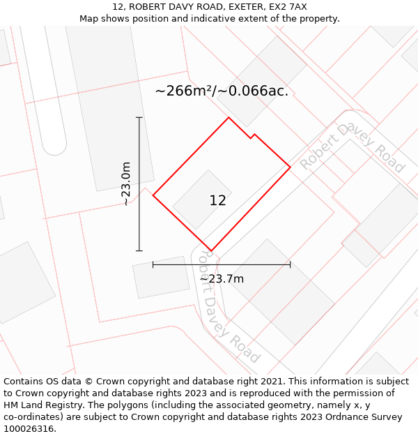 12, ROBERT DAVY ROAD, EXETER, EX2 7AX: Plot and title map