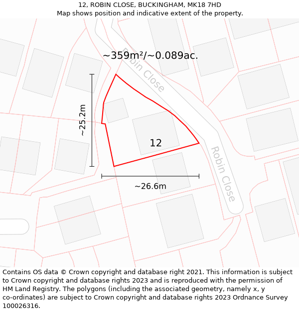 12, ROBIN CLOSE, BUCKINGHAM, MK18 7HD: Plot and title map