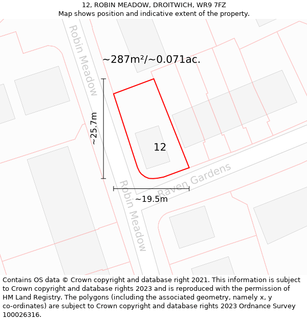 12, ROBIN MEADOW, DROITWICH, WR9 7FZ: Plot and title map