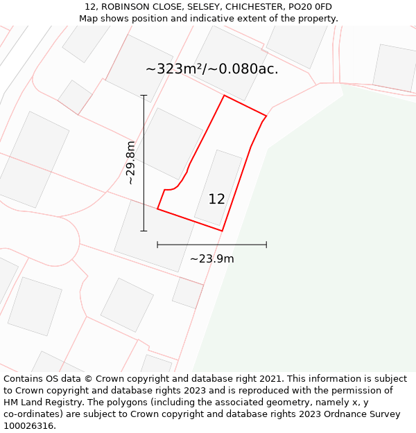 12, ROBINSON CLOSE, SELSEY, CHICHESTER, PO20 0FD: Plot and title map