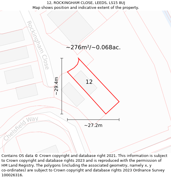 12, ROCKINGHAM CLOSE, LEEDS, LS15 8UJ: Plot and title map