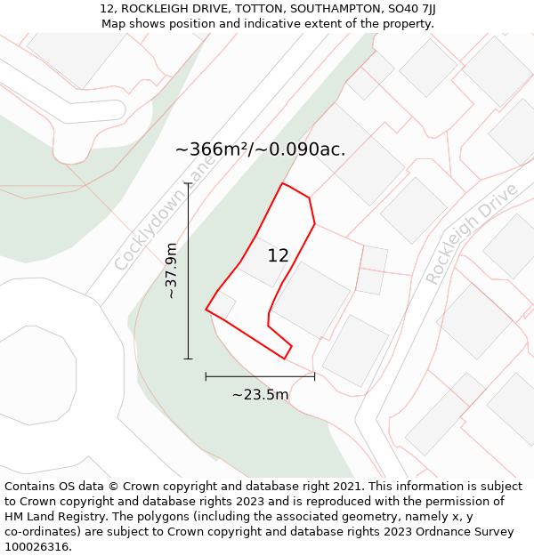 12, ROCKLEIGH DRIVE, TOTTON, SOUTHAMPTON, SO40 7JJ: Plot and title map