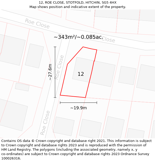 12, ROE CLOSE, STOTFOLD, HITCHIN, SG5 4HX: Plot and title map