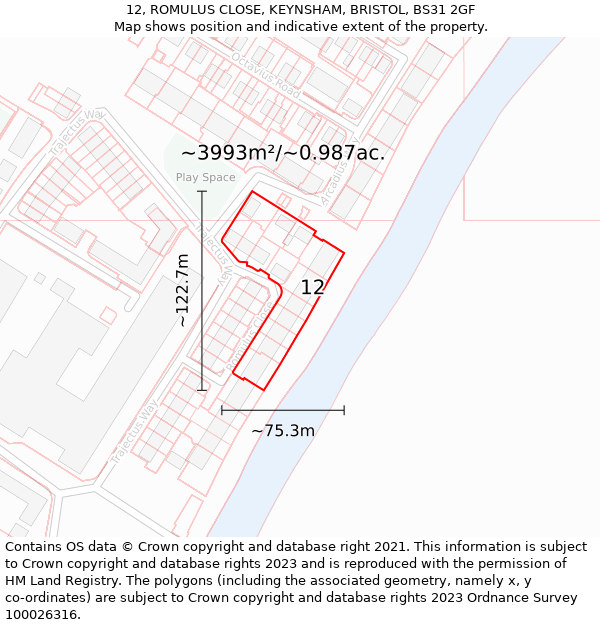 12, ROMULUS CLOSE, KEYNSHAM, BRISTOL, BS31 2GF: Plot and title map