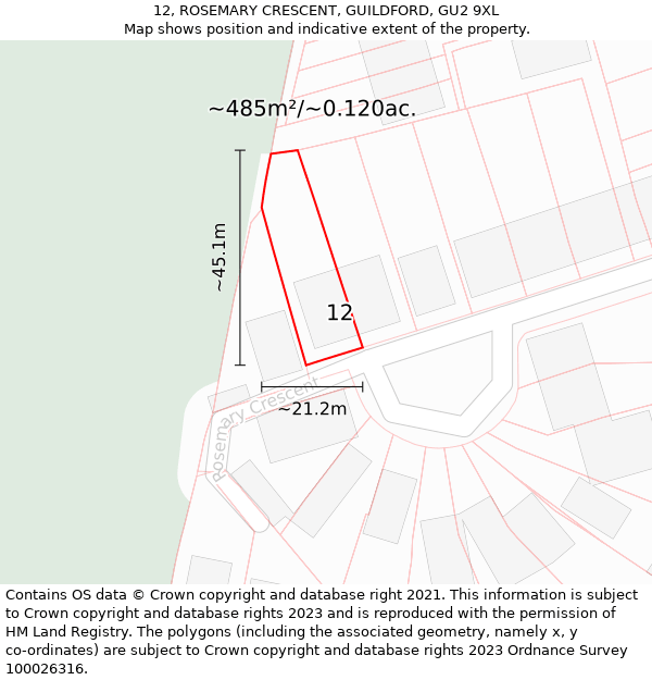 12, ROSEMARY CRESCENT, GUILDFORD, GU2 9XL: Plot and title map