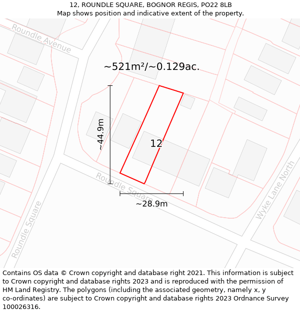 12, ROUNDLE SQUARE, BOGNOR REGIS, PO22 8LB: Plot and title map