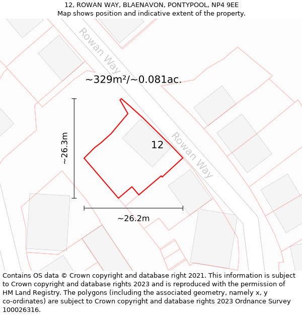 12, ROWAN WAY, BLAENAVON, PONTYPOOL, NP4 9EE: Plot and title map