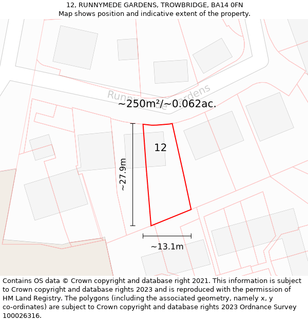 12, RUNNYMEDE GARDENS, TROWBRIDGE, BA14 0FN: Plot and title map