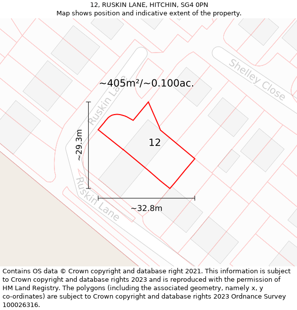 12, RUSKIN LANE, HITCHIN, SG4 0PN: Plot and title map