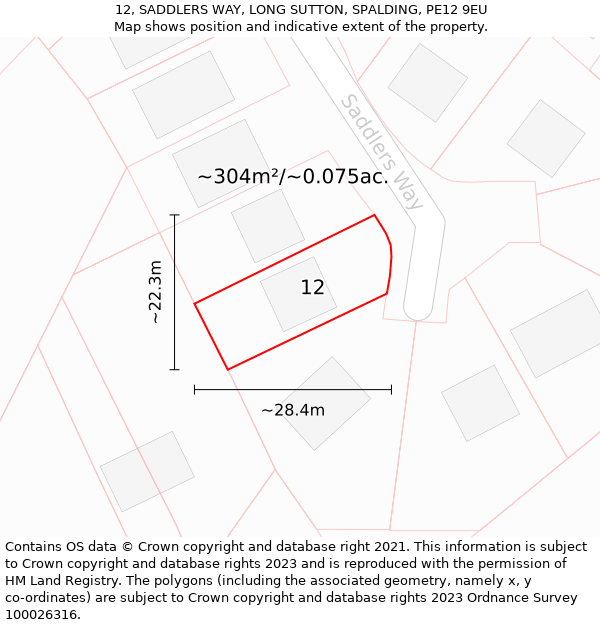 12, SADDLERS WAY, LONG SUTTON, SPALDING, PE12 9EU: Plot and title map