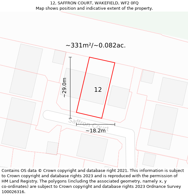 12, SAFFRON COURT, WAKEFIELD, WF2 0FQ: Plot and title map