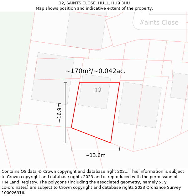 12, SAINTS CLOSE, HULL, HU9 3HU: Plot and title map