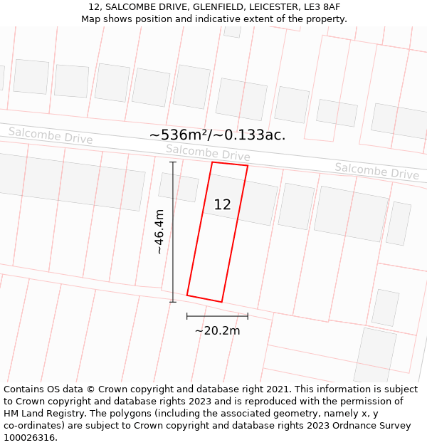 12, SALCOMBE DRIVE, GLENFIELD, LEICESTER, LE3 8AF: Plot and title map