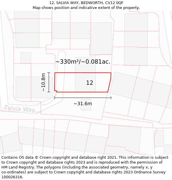 12, SALVIA WAY, BEDWORTH, CV12 0QF: Plot and title map