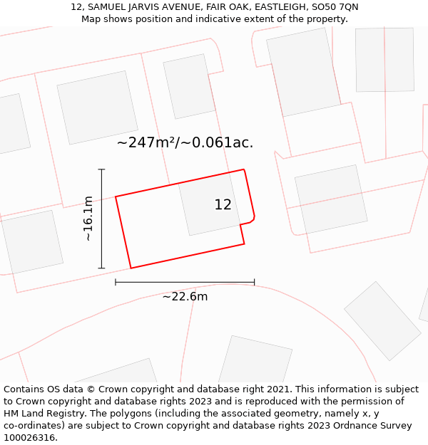 12, SAMUEL JARVIS AVENUE, FAIR OAK, EASTLEIGH, SO50 7QN: Plot and title map