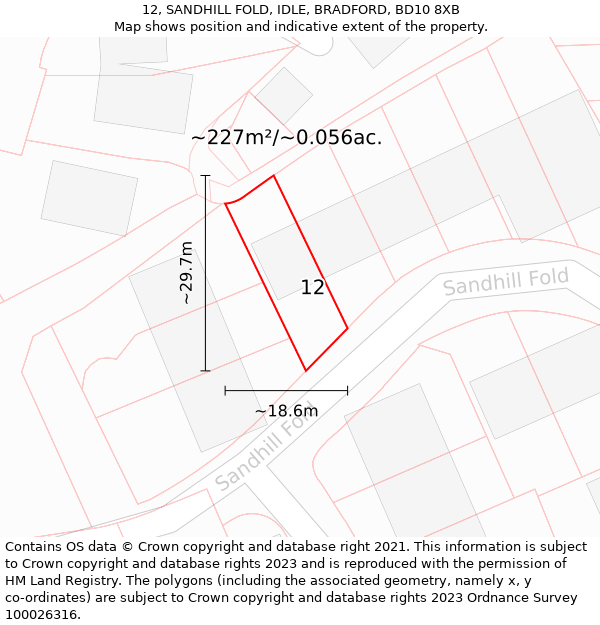 12, SANDHILL FOLD, IDLE, BRADFORD, BD10 8XB: Plot and title map