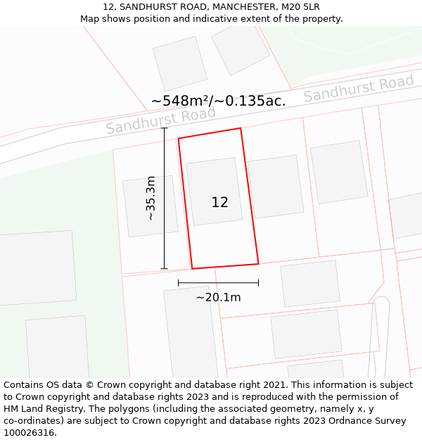 12, SANDHURST ROAD, MANCHESTER, M20 5LR: Plot and title map