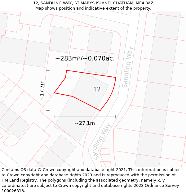 12, SANDLING WAY, ST MARYS ISLAND, CHATHAM, ME4 3AZ: Plot and title map