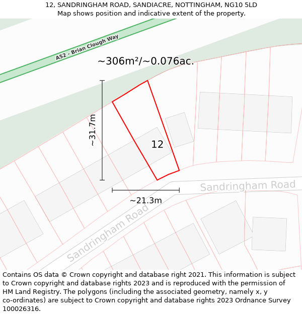 12, SANDRINGHAM ROAD, SANDIACRE, NOTTINGHAM, NG10 5LD: Plot and title map