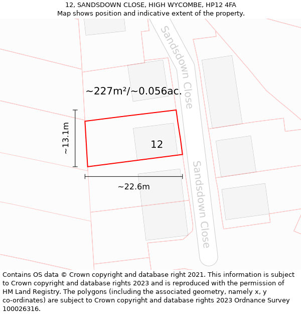 12, SANDSDOWN CLOSE, HIGH WYCOMBE, HP12 4FA: Plot and title map