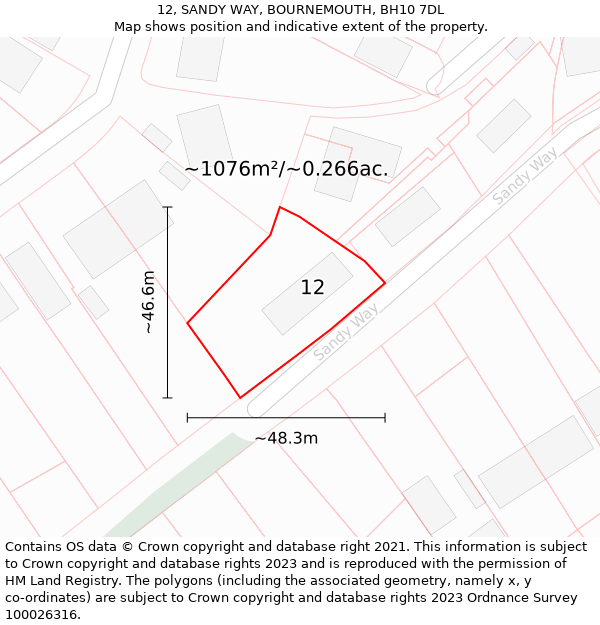 12, SANDY WAY, BOURNEMOUTH, BH10 7DL: Plot and title map