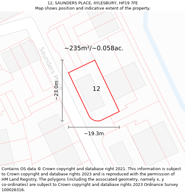 12, SAUNDERS PLACE, AYLESBURY, HP19 7FE: Plot and title map