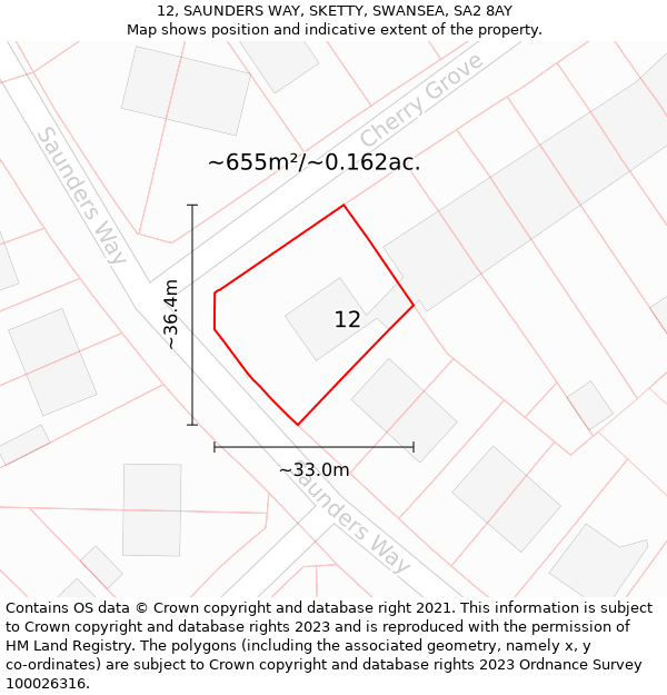 12, SAUNDERS WAY, SKETTY, SWANSEA, SA2 8AY: Plot and title map