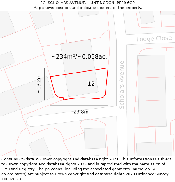 12, SCHOLARS AVENUE, HUNTINGDON, PE29 6GP: Plot and title map