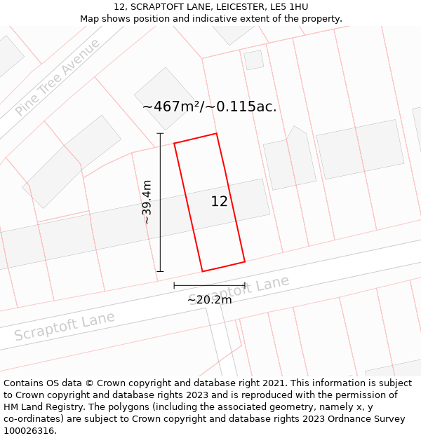 12, SCRAPTOFT LANE, LEICESTER, LE5 1HU: Plot and title map